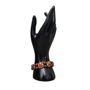 🏆Vintage Retro Gold Tone Faceted Beaded Crystal Bloom Link Stretch Bracelet